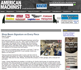 Thayer Manufacturing in American Machinist